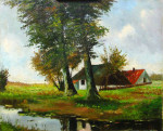 Na restauratie, schilderij landschap huizen